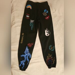 Mens Rue21 Size Medium Black Graphic Joggers